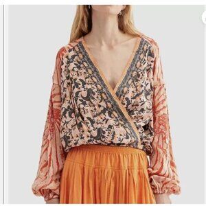 FREE PEOPLE Cruising Together Print Top Ballon Sleeve Animal Print Size S‎